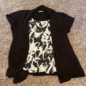 Black and White Blouse with Attached Cardigan 1X